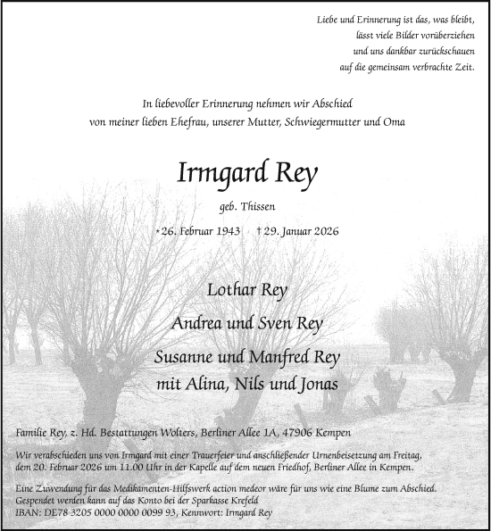 Traueranzeige von Irmgard Rey von Rheinische Post