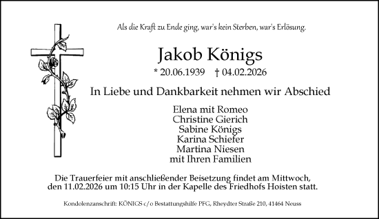 Traueranzeige von Jakob Königs von Rheinische Post