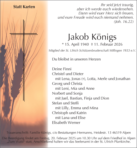 Traueranzeige von Jakob Königs von Rheinische Post