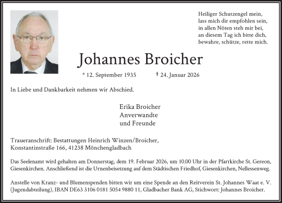Traueranzeige von Johannes Broicher von Rheinische Post