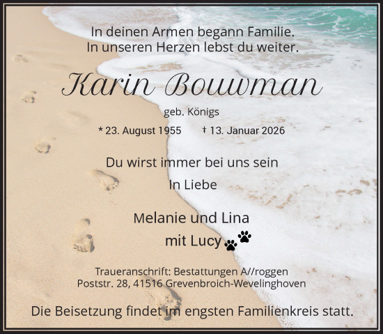 Traueranzeige von Karin Bouwman von Rheinische Post