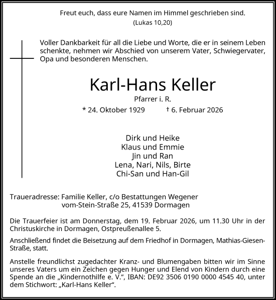 Traueranzeige von Karl-Hans Keller von Rheinische Post