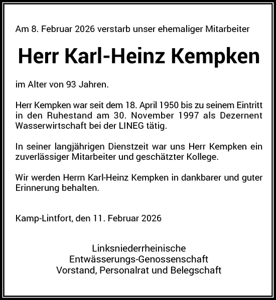 Traueranzeige von Karl-Heinz Kempken von Rheinische Post