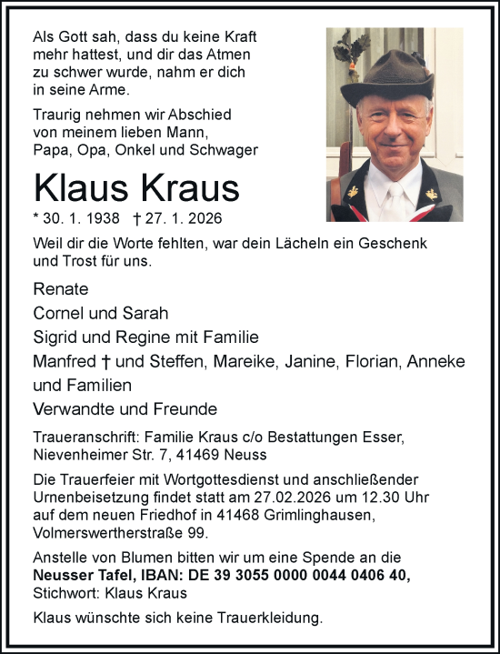 Traueranzeige von Klaus Kraus von Rheinische Post