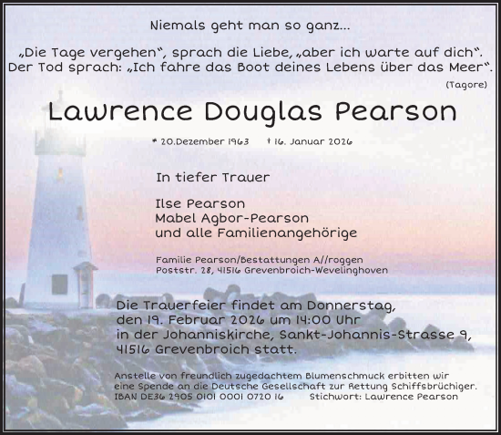Traueranzeige von Lawrence Douglas Pearson von Rheinische Post