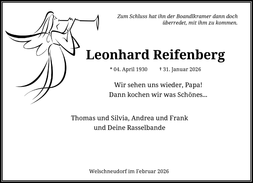  Traueranzeige für Leonhard Reifenberg vom 04.02.2026 aus Rheinische Post