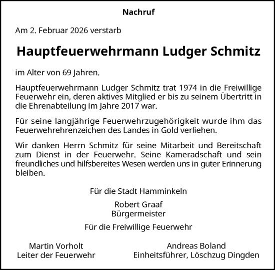 Traueranzeige von Ludger Schmitz von Rheinische Post
