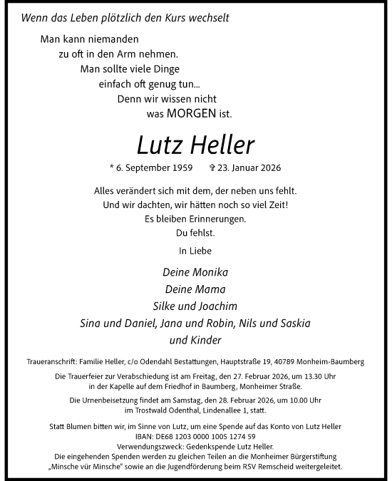 Traueranzeige von Lutz Heller von Rheinische Post