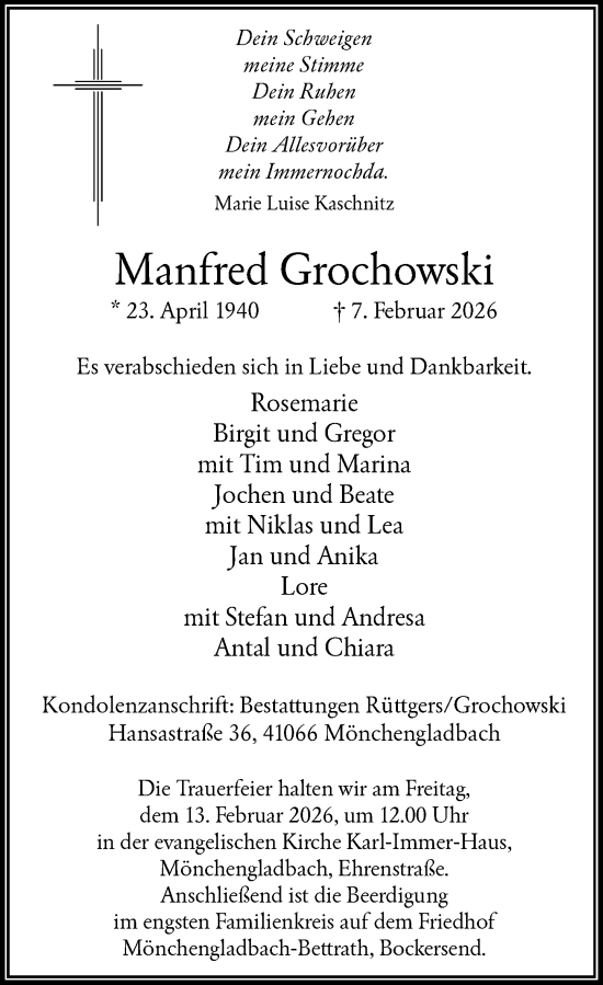 Traueranzeige von Manfred Grochowski von Rheinische Post
