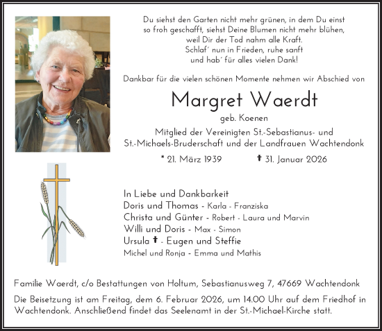 Traueranzeige von Margret Waerdt von Rheinische Post