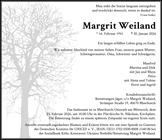 Traueranzeige von Margrit Weiland von Rheinische Post