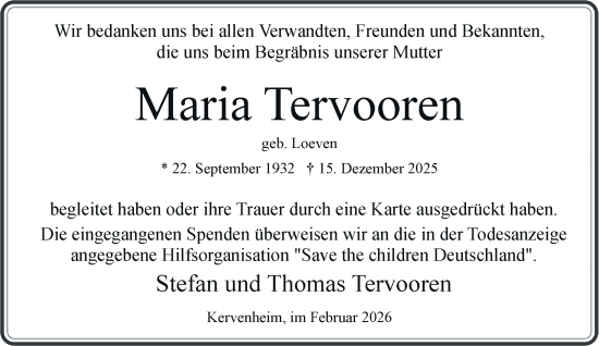 Traueranzeige von Maria Tervooren von Rheinische Post