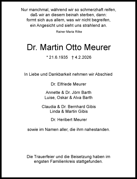 Traueranzeige von Martin Otto Meurer von Rheinische Post