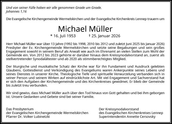 Traueranzeige von Michael Müller von Rheinische Post