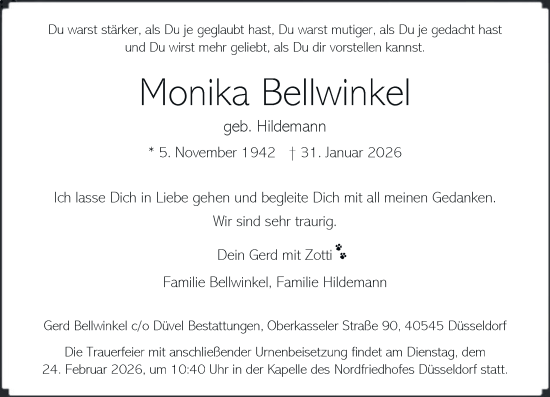 Traueranzeige von Monika Bellwinkel von Rheinische Post
