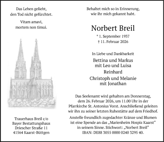 Traueranzeige von Norbert Breil von Rheinische Post
