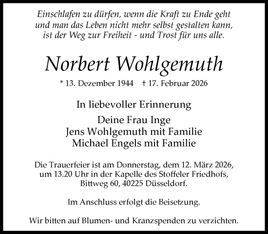 Traueranzeige von Norbert Wohlgemuth von Rheinische Post