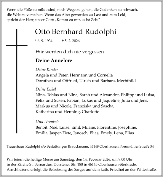 Traueranzeige von Otto Bernhard Rudolphi von Rheinische Post