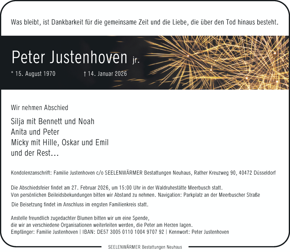  Traueranzeige für Peter Justenhoven vom 07.02.2026 aus Rheinische Post