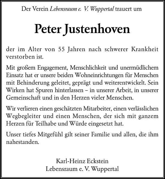 Traueranzeige von Peter Justenhoven von Rheinische Post