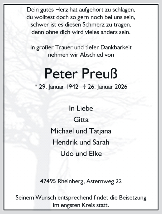 Traueranzeige von Peter Preuß von Rheinische Post