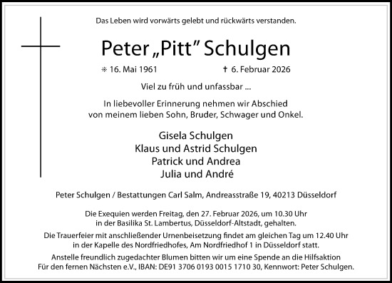 Traueranzeige von Peter Schulgen von Rheinische Post