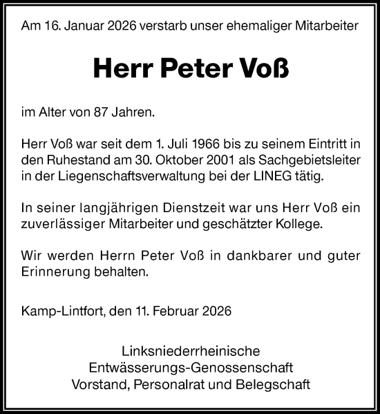 Traueranzeige von Peter Voß von Rheinische Post