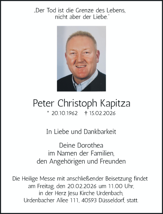 Traueranzeige von Peter Christoph Kapitza von Rheinische Post