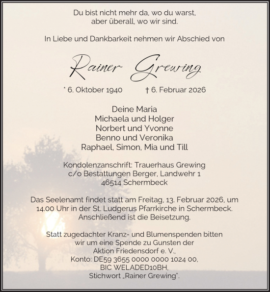 Traueranzeige von Rainer Grewing von Rheinische Post