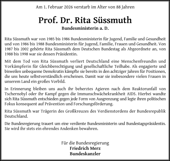 Traueranzeige von Rita Süssmuth von Rheinische Post