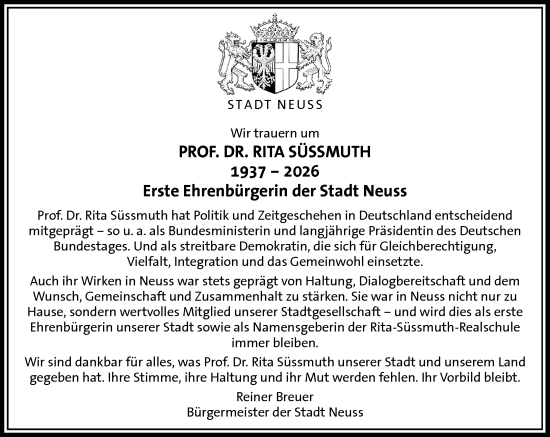 Traueranzeige von Rita Süssmuth von Rheinische Post