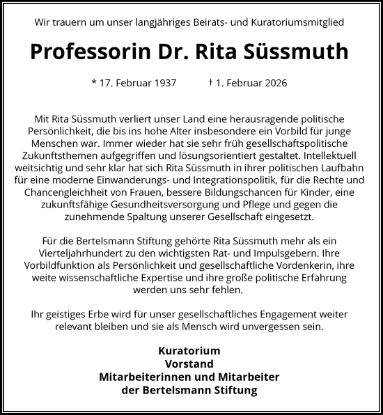 Traueranzeige von Rita Süssmuth von Rheinische Post