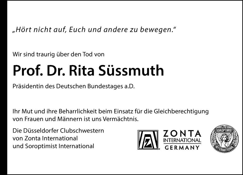  Traueranzeige für Rita Süssmuth vom 07.02.2026 aus Rheinische Post