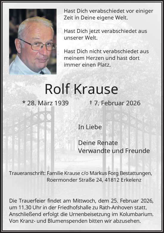 Traueranzeige von Rolf Krause von Rheinische Post