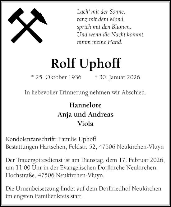 Traueranzeige von Rolf Uphoff von Rheinische Post