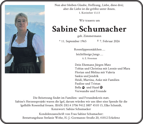 Traueranzeige von Sabine Schumacher von Rheinische Post