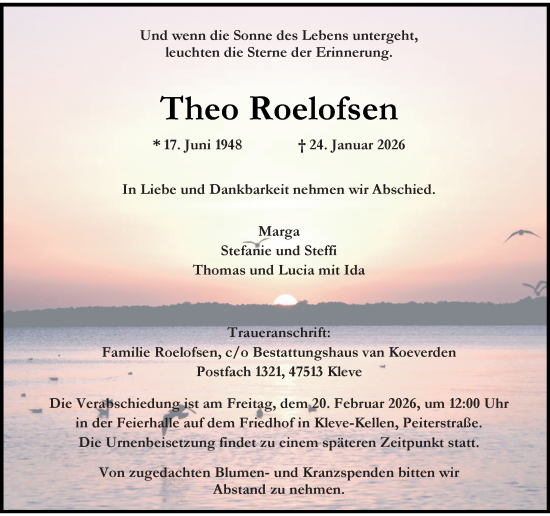 Traueranzeige von Theo Roelofsen von Rheinische Post