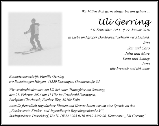 Traueranzeige von Uli Gerring von Rheinische Post
