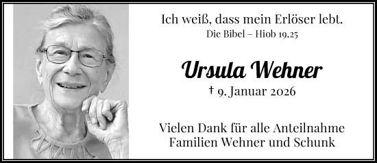 Traueranzeige von Ursula Wehner von Rheinische Post