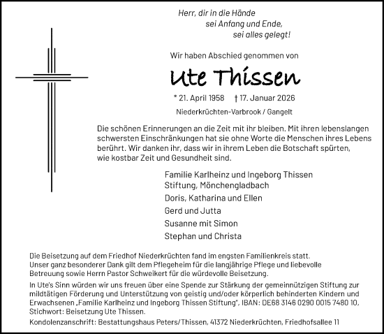 Traueranzeige von Ute Thissen von Rheinische Post