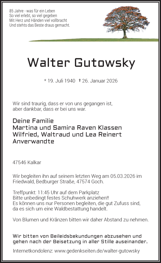 Traueranzeige von Walter Gutowsky von Rheinische Post