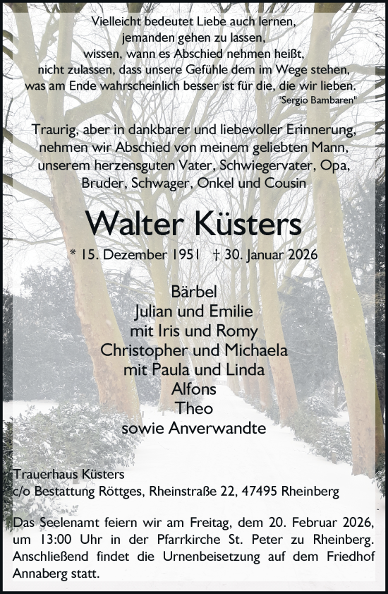 Traueranzeige von Walter Küsters von Rheinische Post