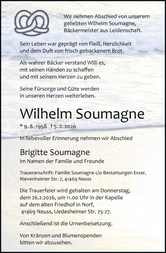 Traueranzeige von Wilhelm Soumagne von Rheinische Post
