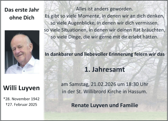Traueranzeige von Willi Luyven von Rheinische Post