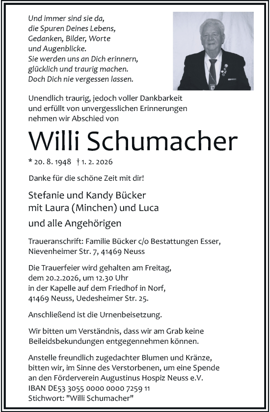 Traueranzeige von Willi Schumacher von Rheinische Post