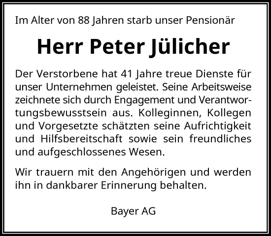 Traueranzeige von Peter Jülicher von Rheinische Post